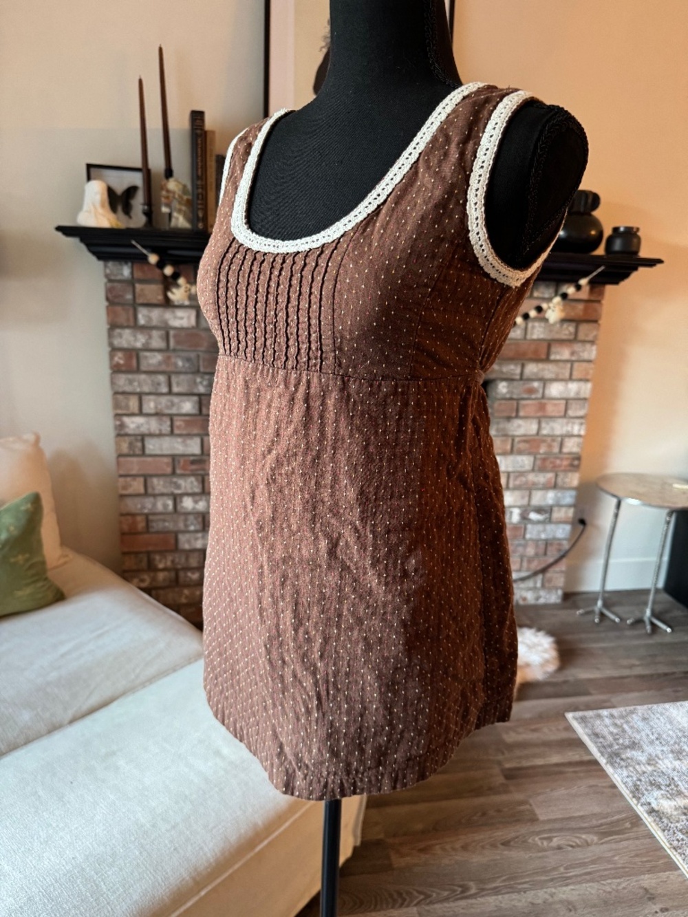 TNA Aritzia Brown Babydoll Mini Dress Tunic Y2K Size S